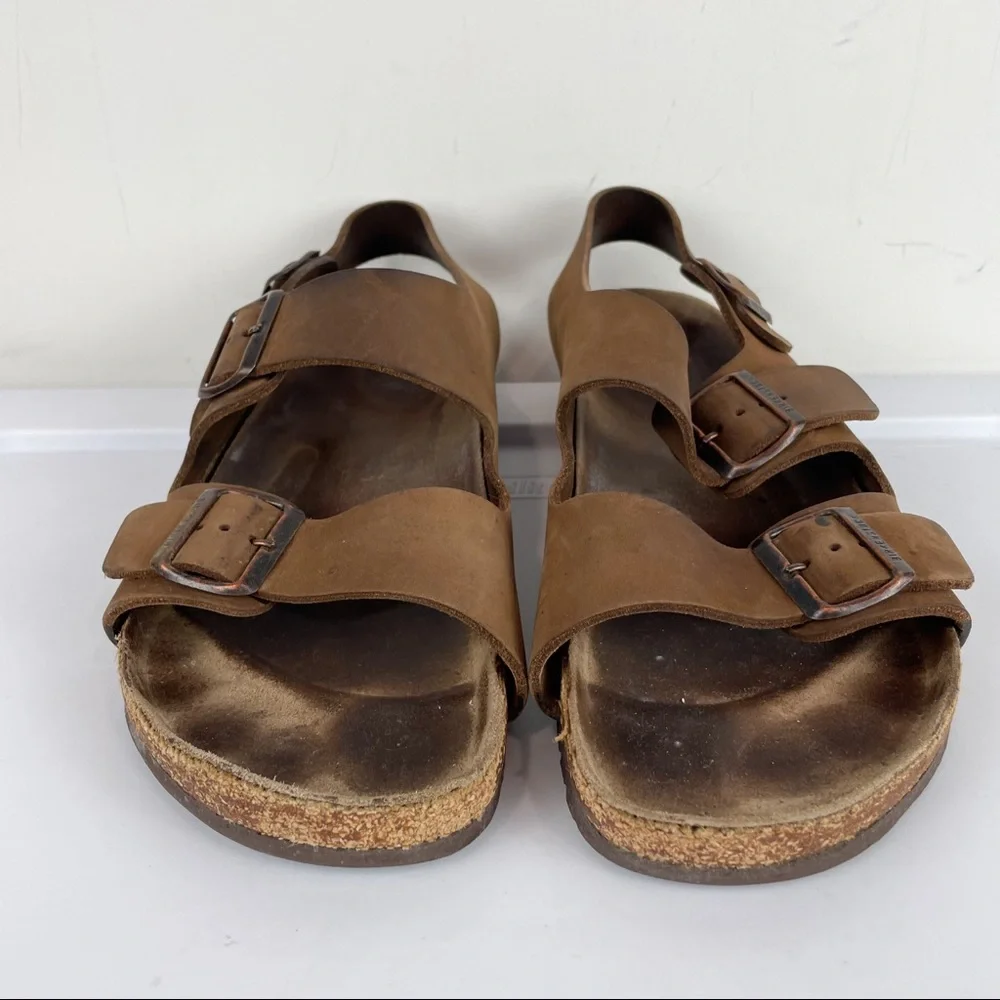 Birkenstock Mens Milano Brown Leather Buckle Straps Slingback Sandals Sz 10 / 43